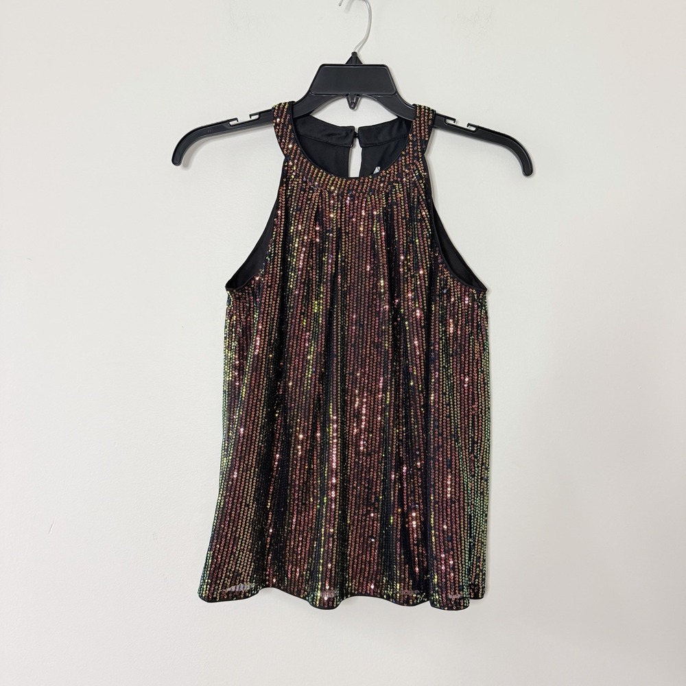 GRACE KARIN Women's Small Multicolor Sequin Halter Top Sleeveless Holiday Party